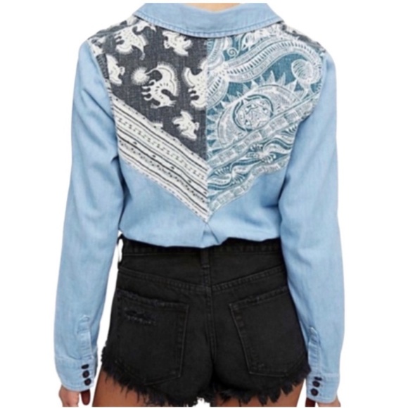 Free People Tops - Free People Meet me in Marfa Denim Button Down Western Shirt